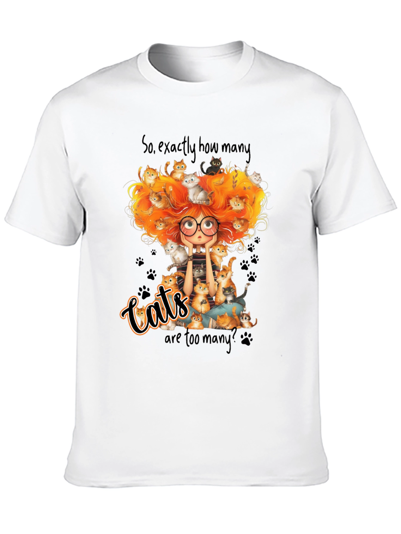 Cats Too Many Black T-Shirt