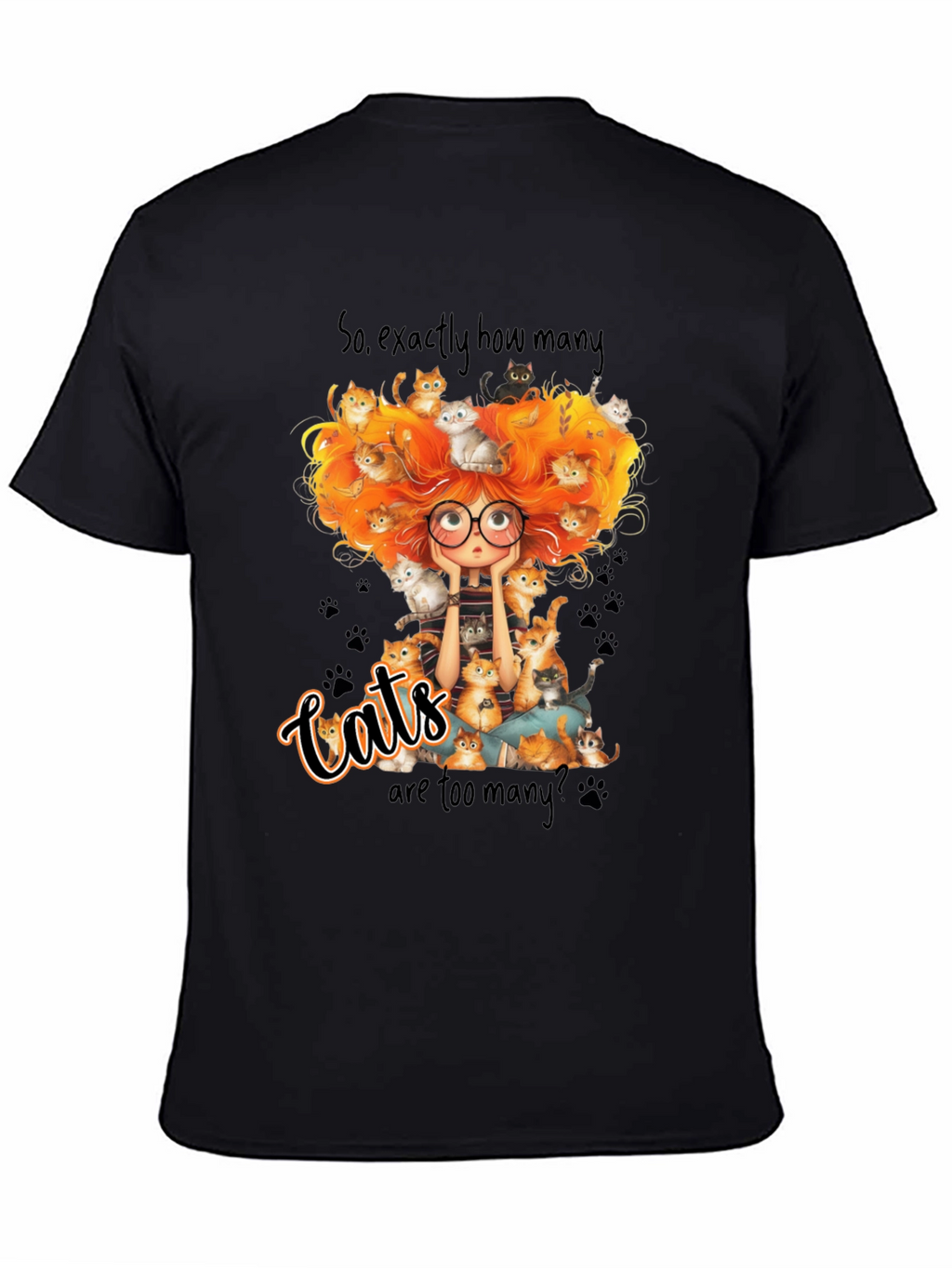 Cats Too Many Black T-Shirt