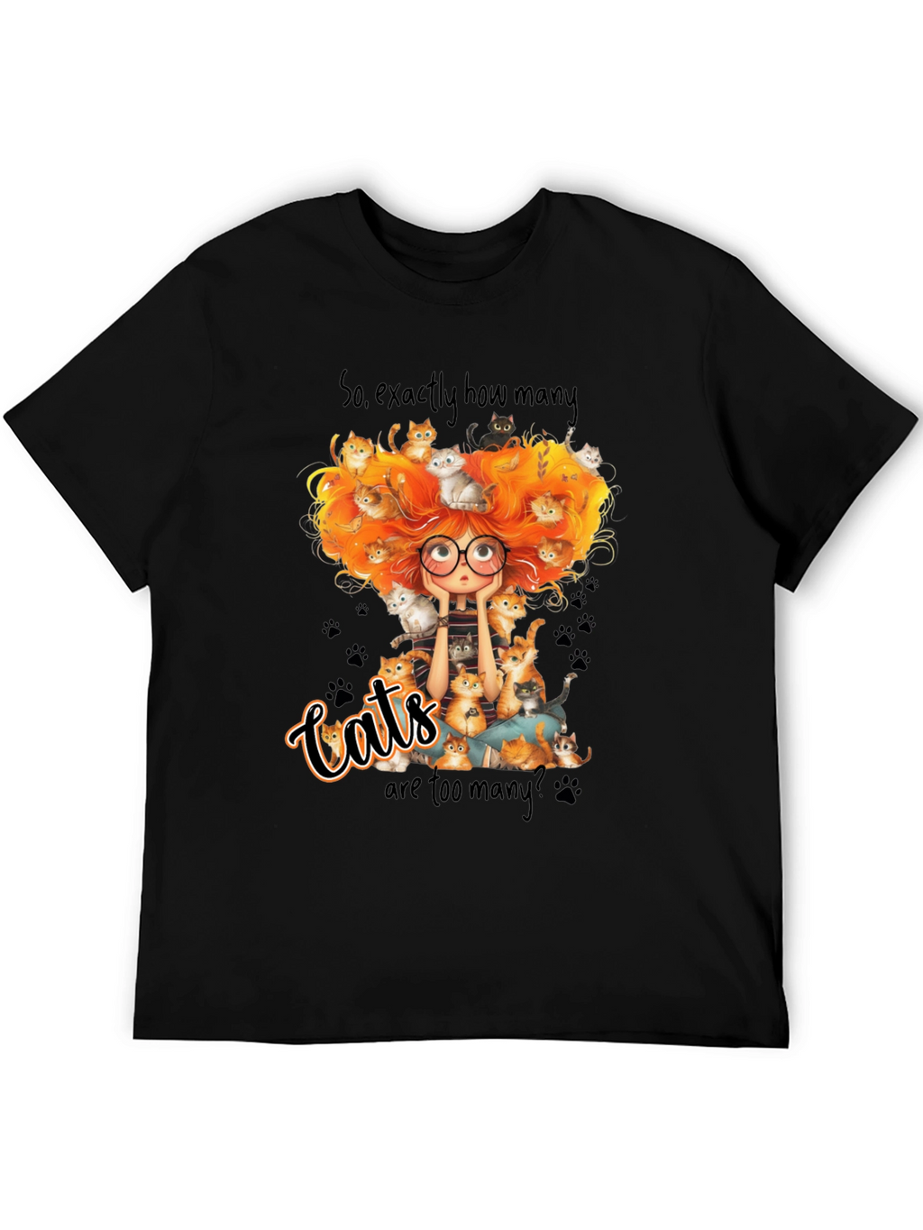 Cats Too Many Black T-Shirt