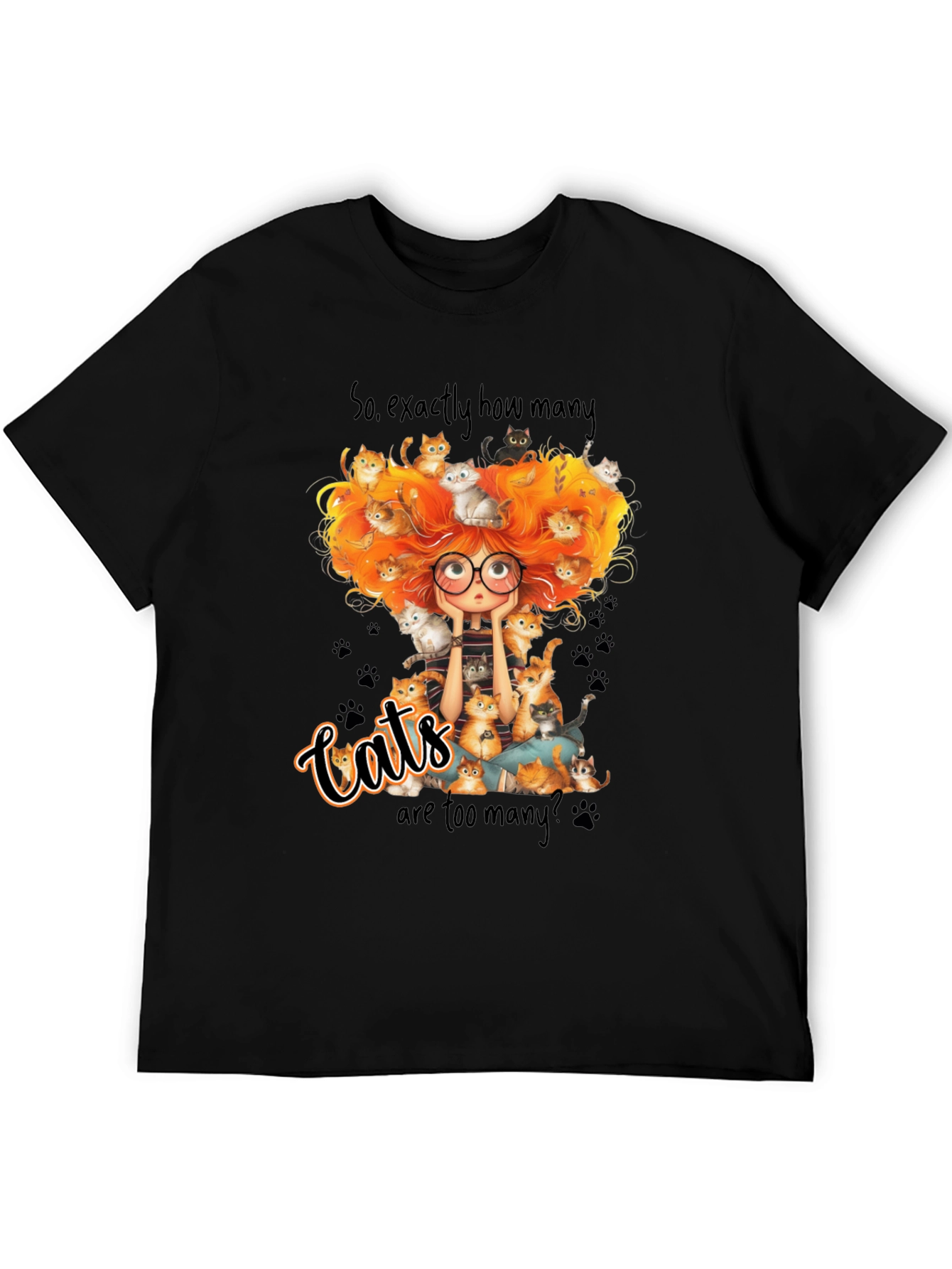 Cats Too Many Black T-Shirt