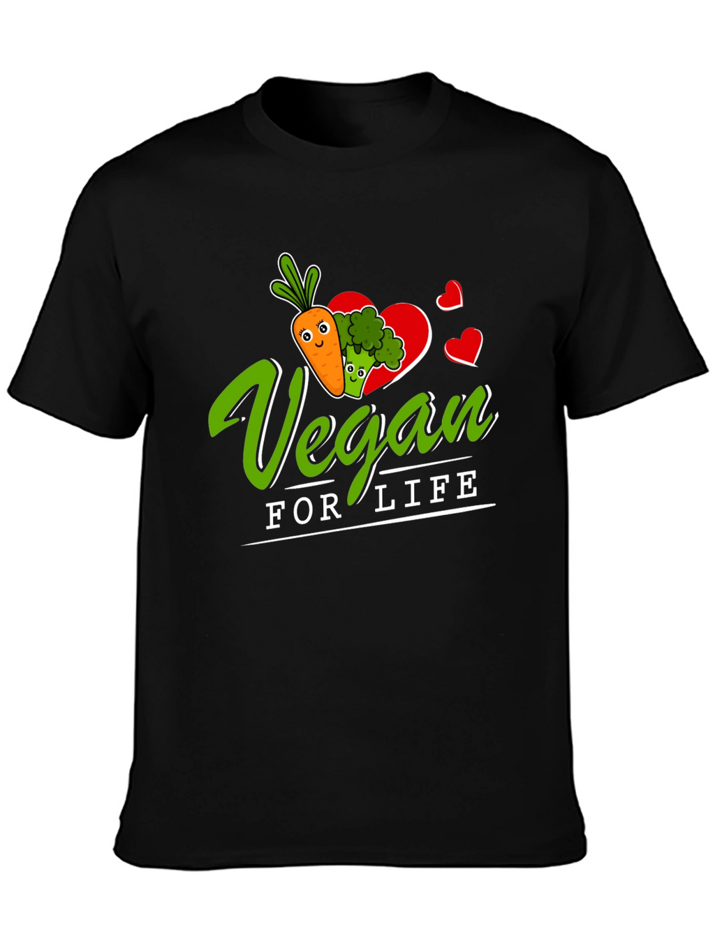 Vegan for Life T-Shirt - Carrot Broccoli Design