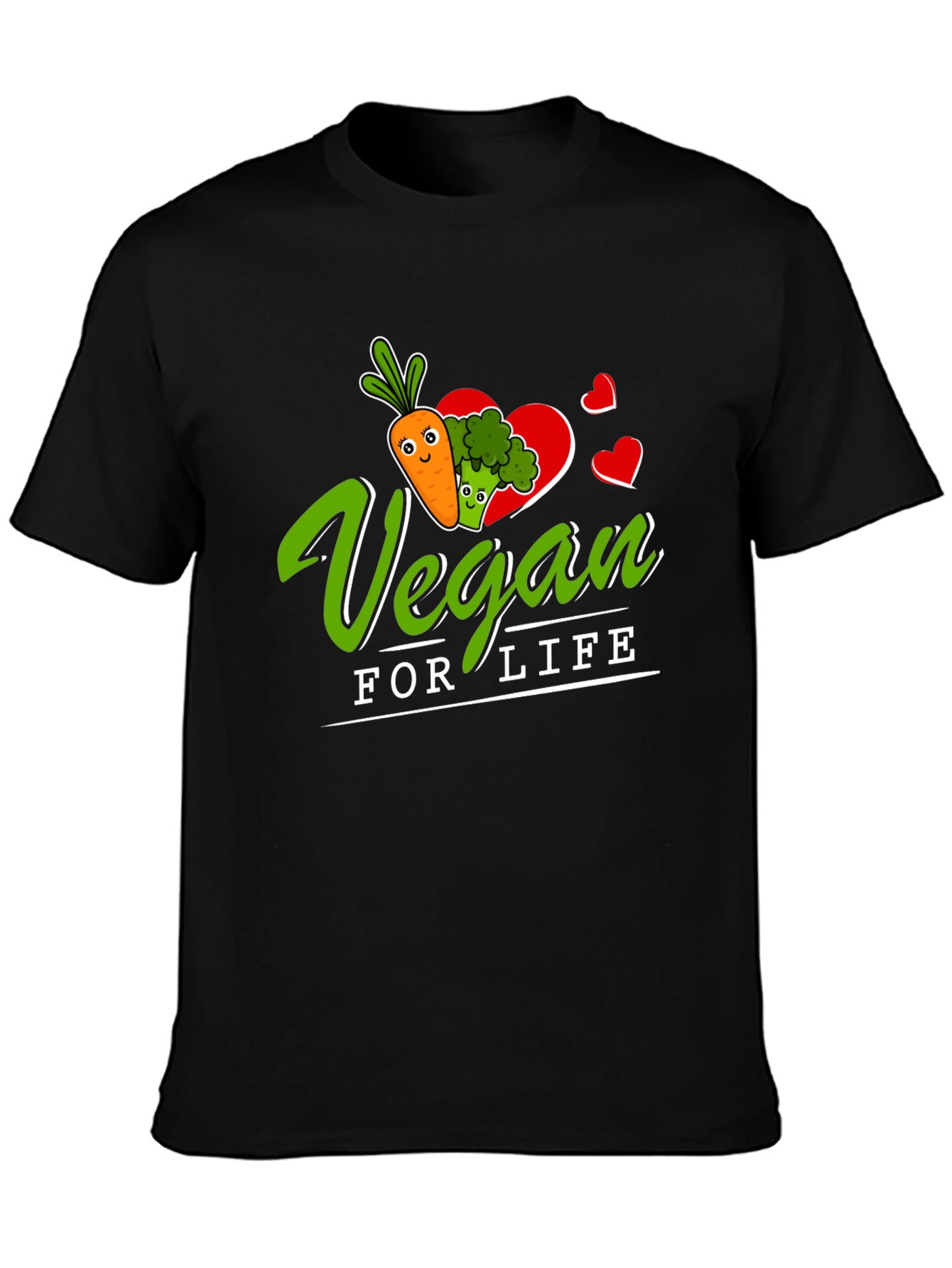 Vegan for Life T-Shirt - Carrot Broccoli Design
