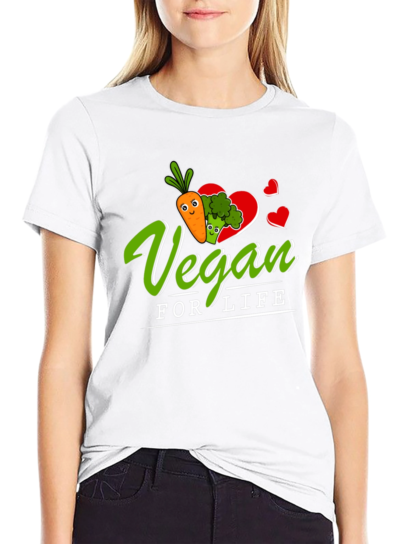 Vegan for Life T-Shirt - Carrot Broccoli Design
