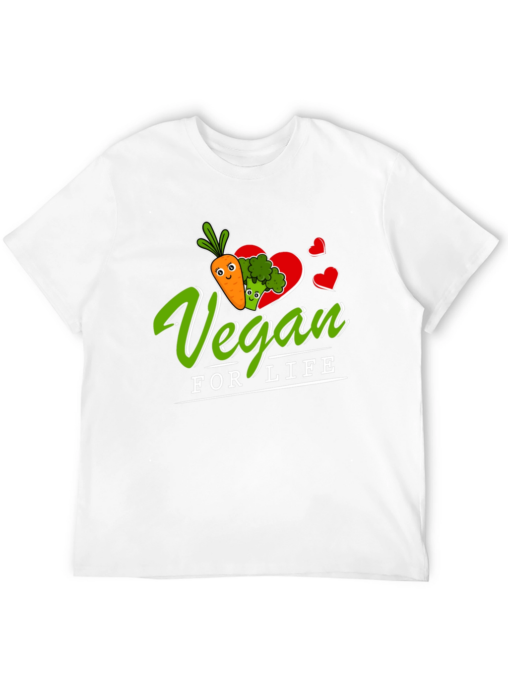 Vegan for Life T-Shirt - Carrot Broccoli Design
