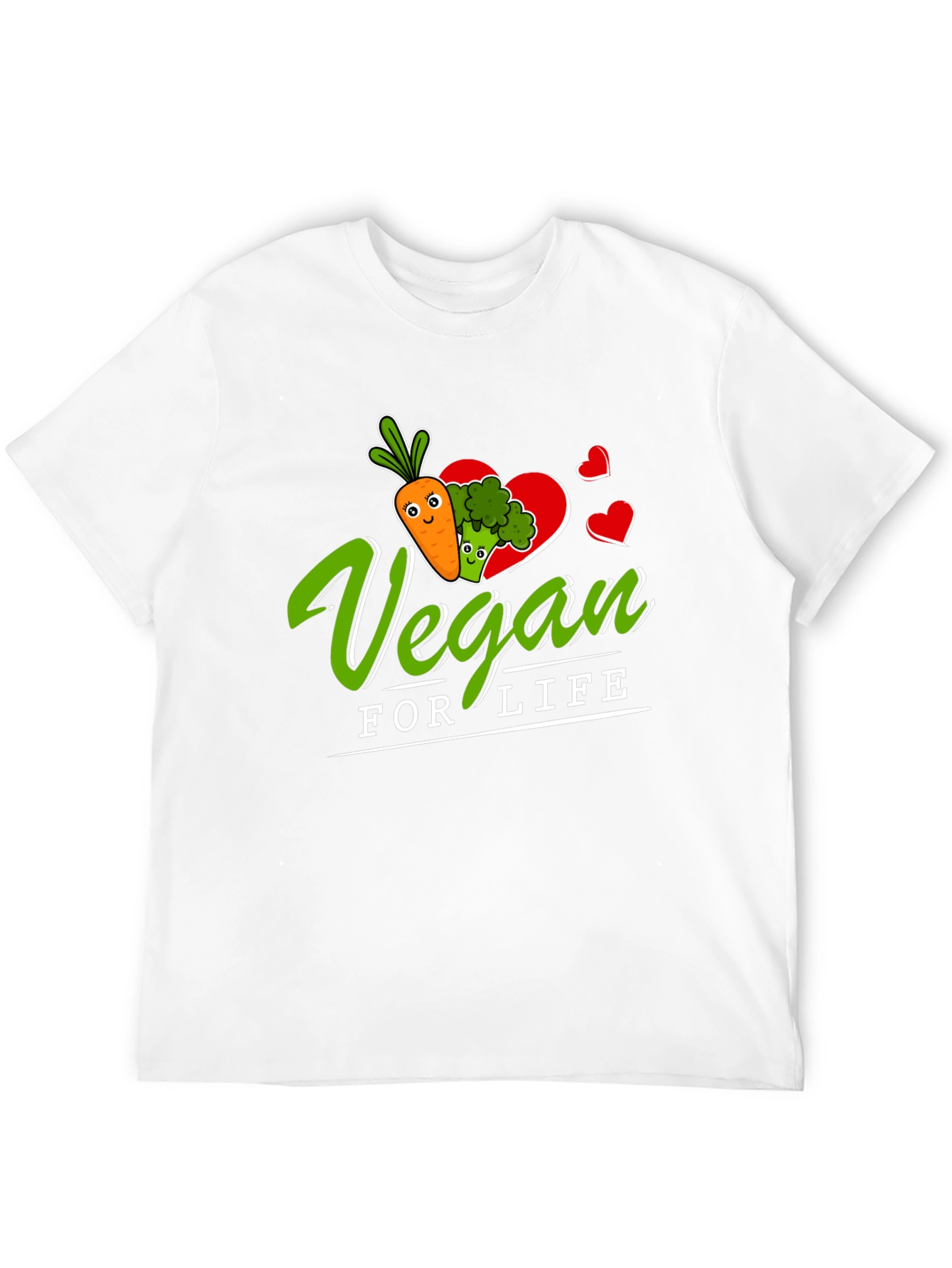 Vegan for Life T-Shirt - Carrot Broccoli Design