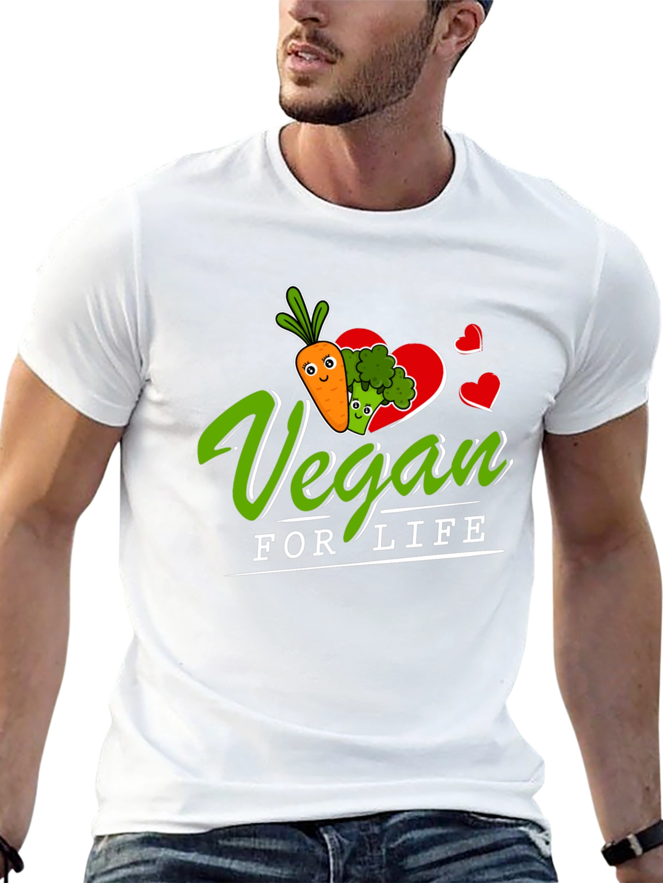 Vegan for Life T-Shirt - Carrot Broccoli Design