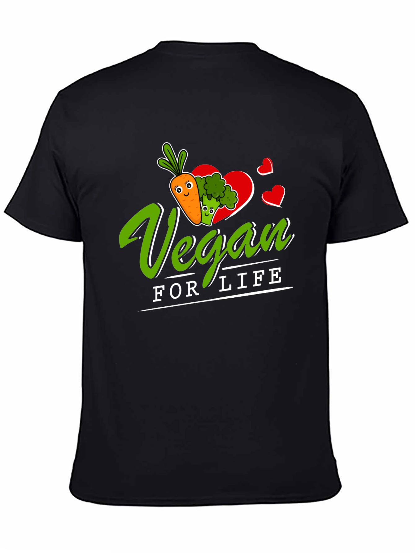 Vegan for Life T-Shirt - Carrot Broccoli Design