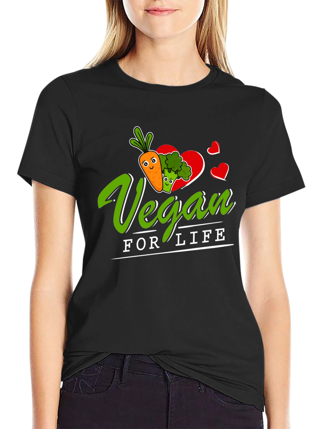Vegan for Life T-Shirt - Carrot Broccoli Design