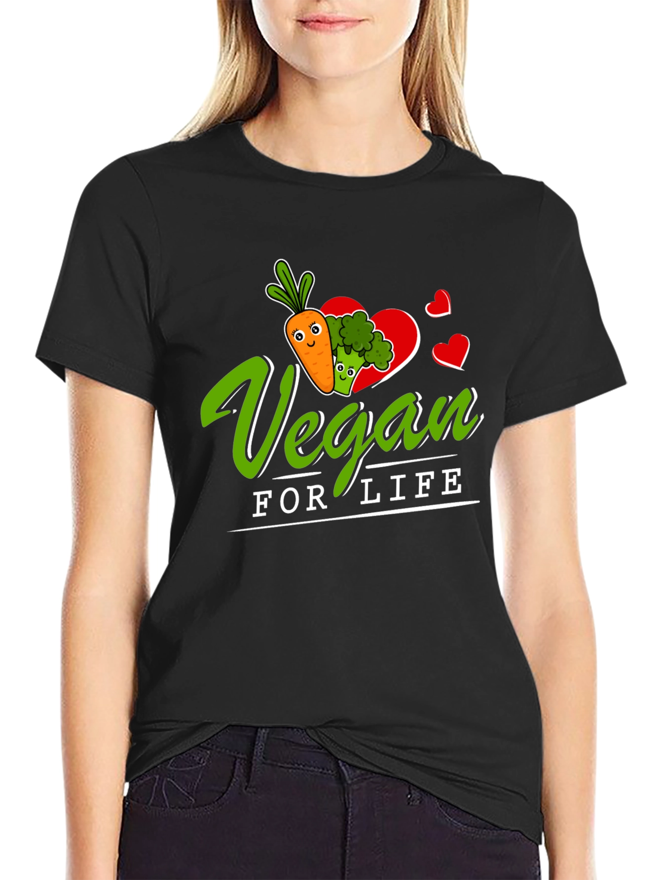 Vegan for Life T-Shirt - Carrot Broccoli Design