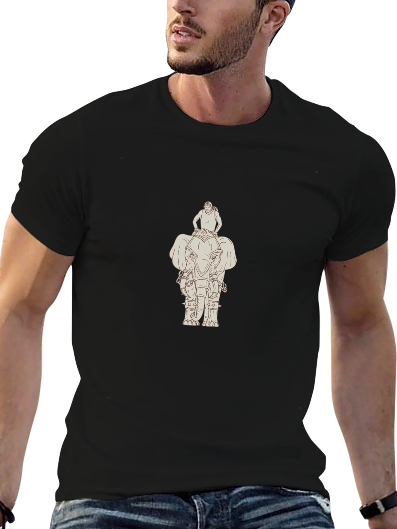 Elephant Rider Graphic Tee - Classic Black Cotton T-Shirt