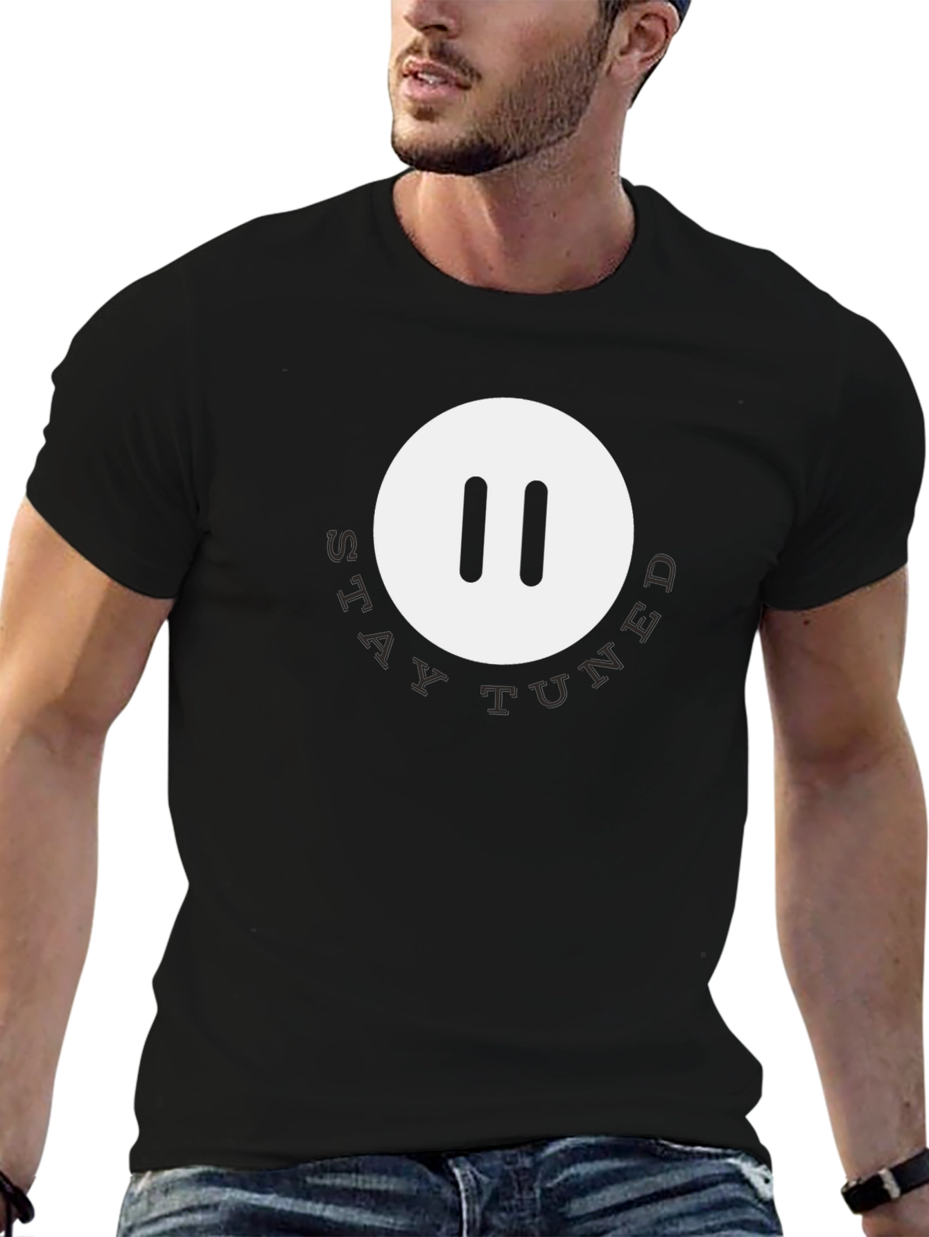 Stay Tuned Pause Button T-Shirt - Modern Graphic Tee