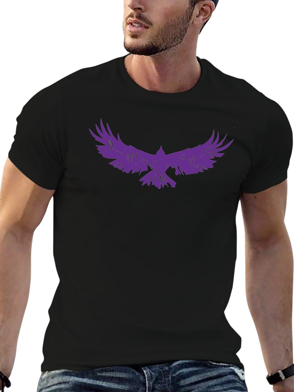 Raven Graphic Tee - Stylish Black T-Shirt