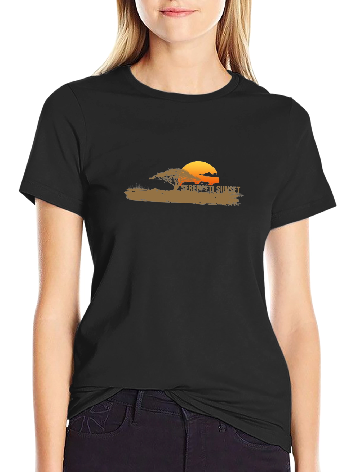 Serengeti Sunset Graphic Tee - Black Cotton Blend Shirt