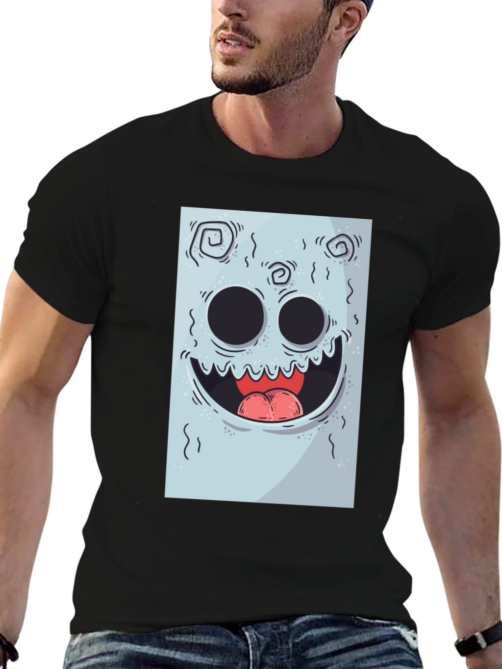 Cartoon Monster Graphic Print Black Tee