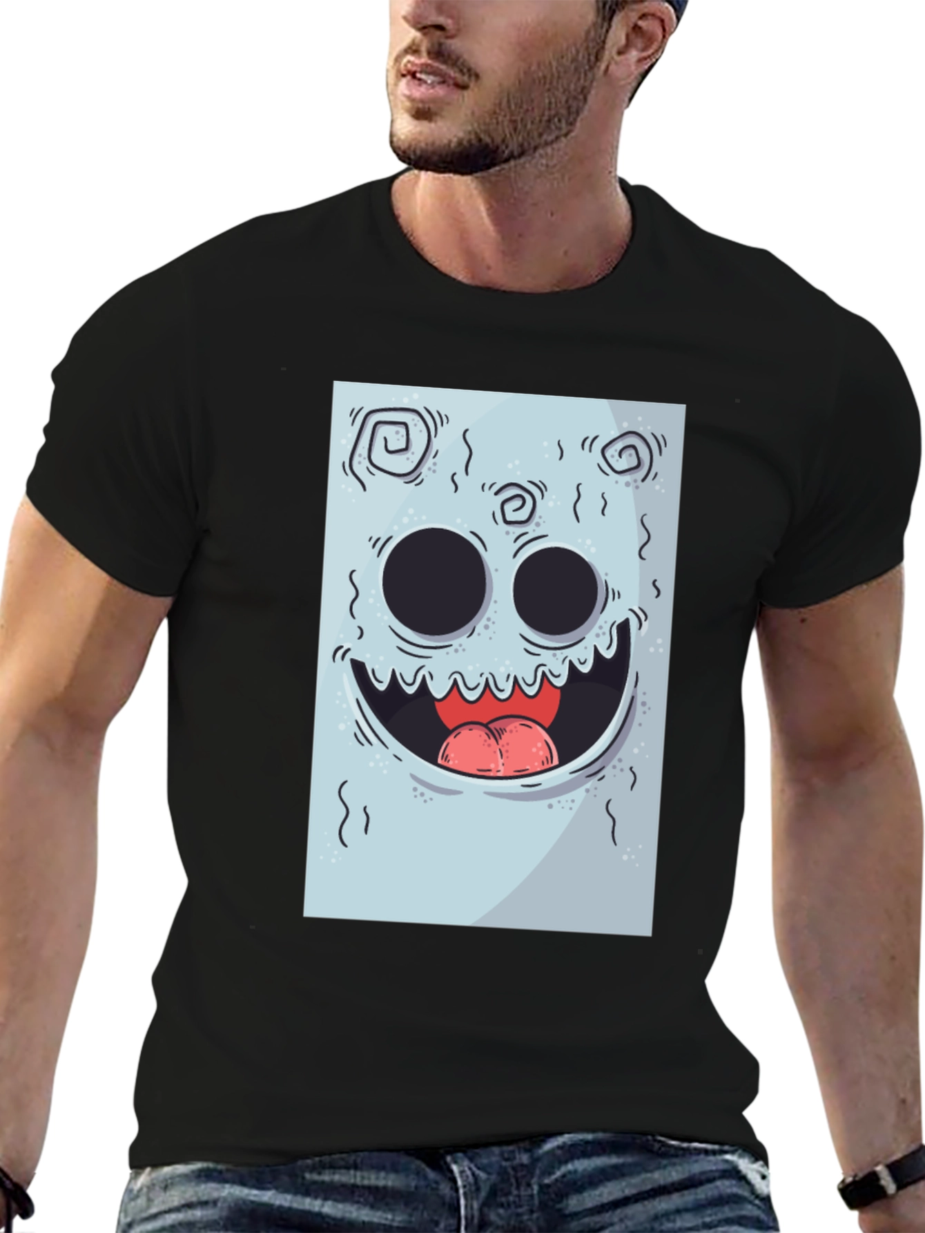 Cartoon Monster Graphic Print Black Tee