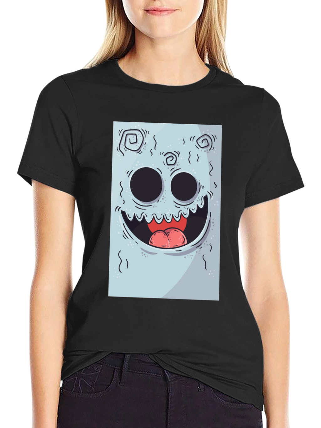 Cartoon Monster Graphic Print Black Tee