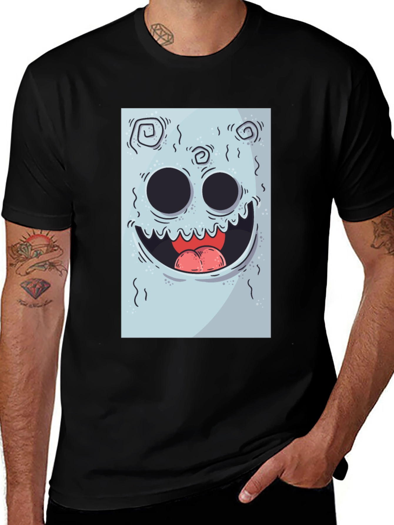 Cartoon Monster Graphic Print Black Tee