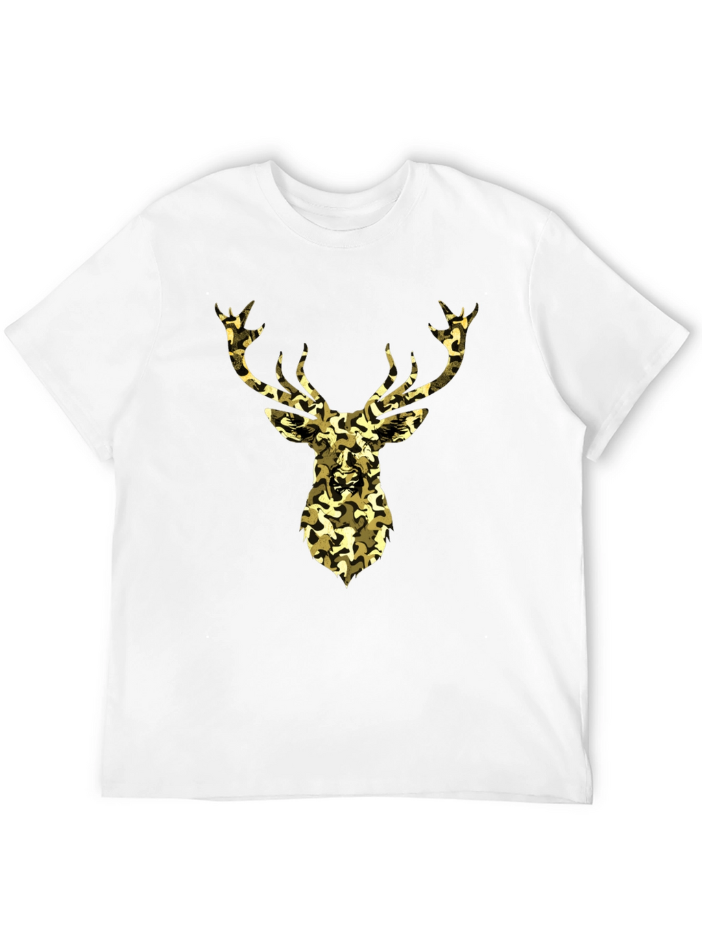 Camo Deer Graphic Tee - Black Cotton Casual Shirt