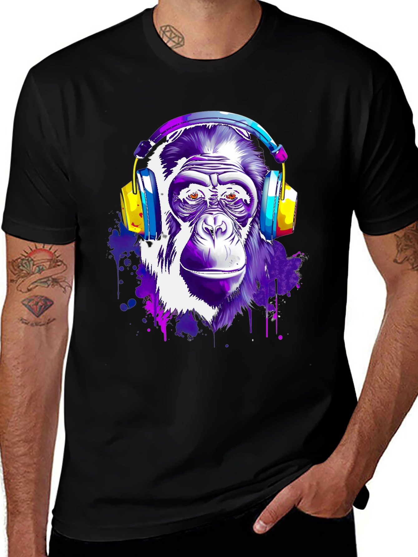 Cool Monkey with Headphones Graphic T-Shirt