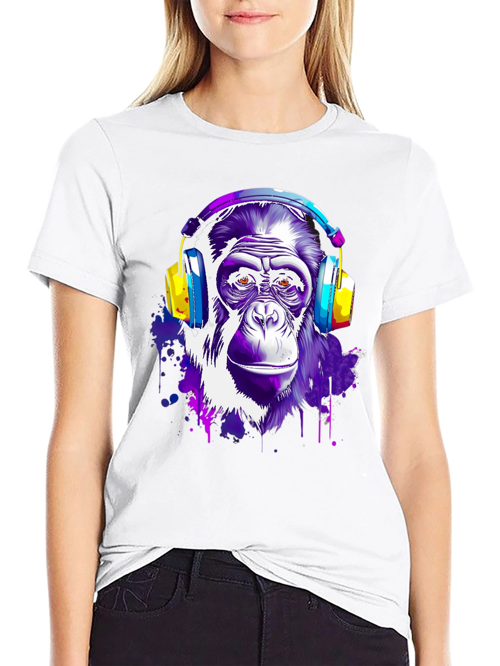 Cool Monkey with Headphones Graphic T-Shirt