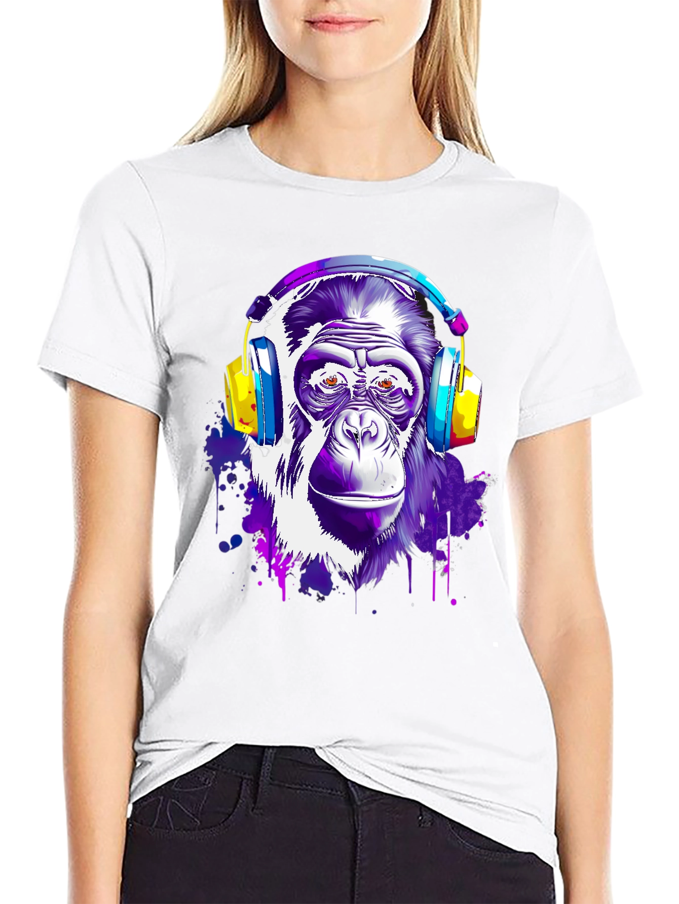 Cool Monkey with Headphones Graphic T-Shirt