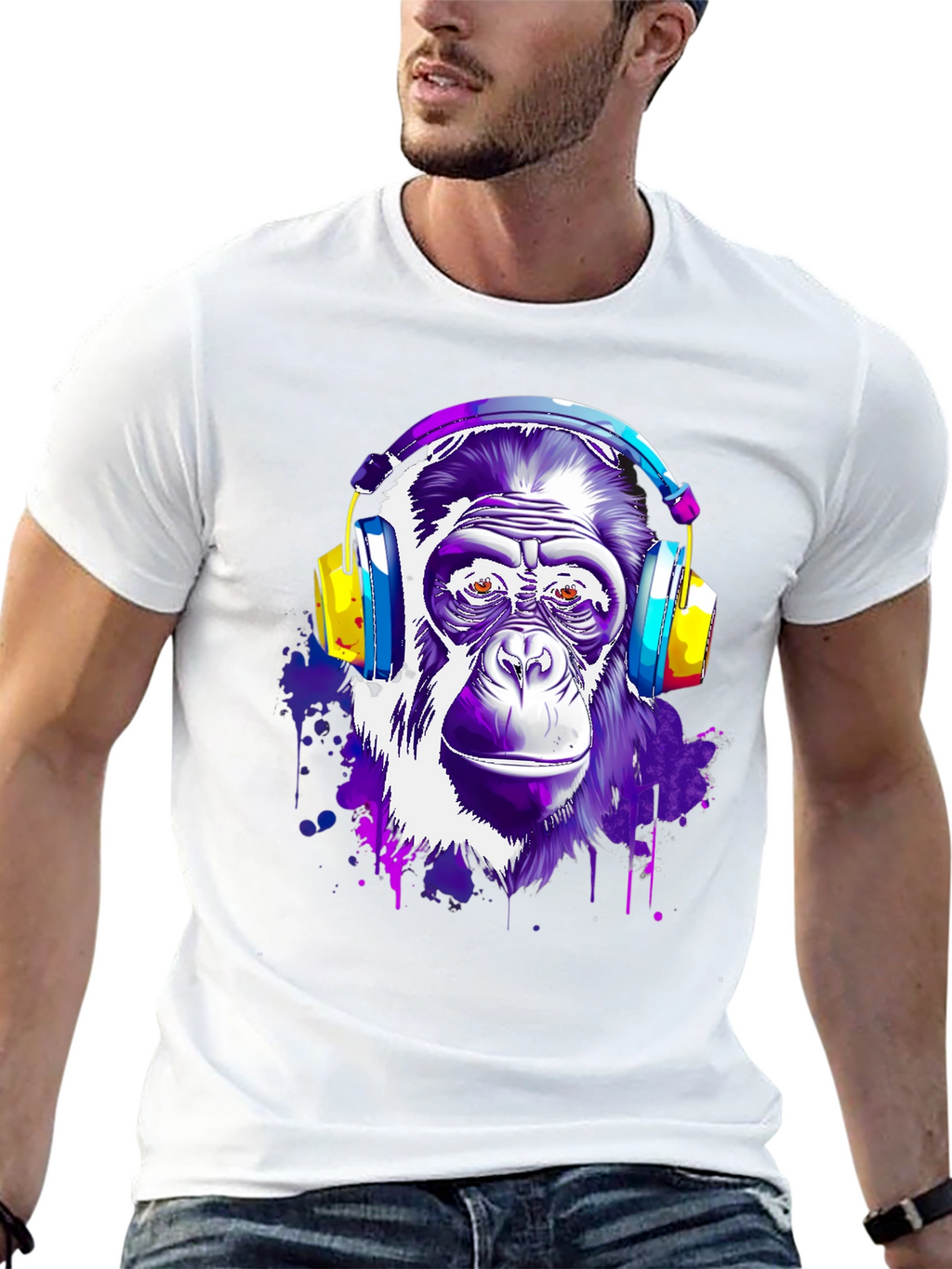 Cool Monkey with Headphones Graphic T-Shirt