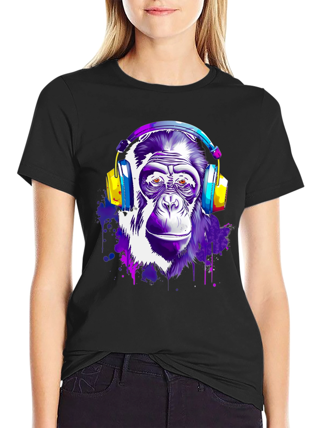 Cool Monkey with Headphones Graphic T-Shirt