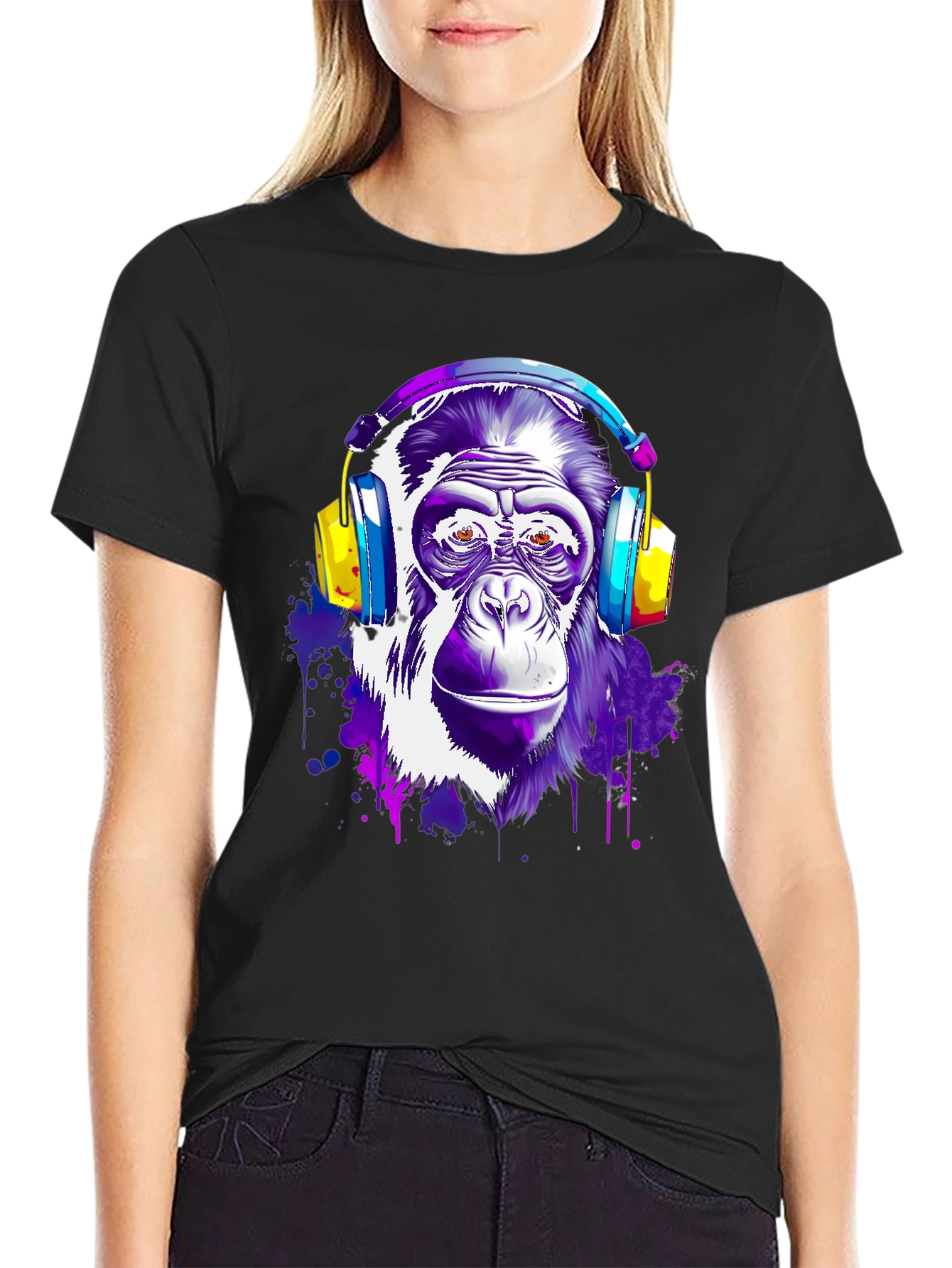 Cool Monkey with Headphones Graphic T-Shirt