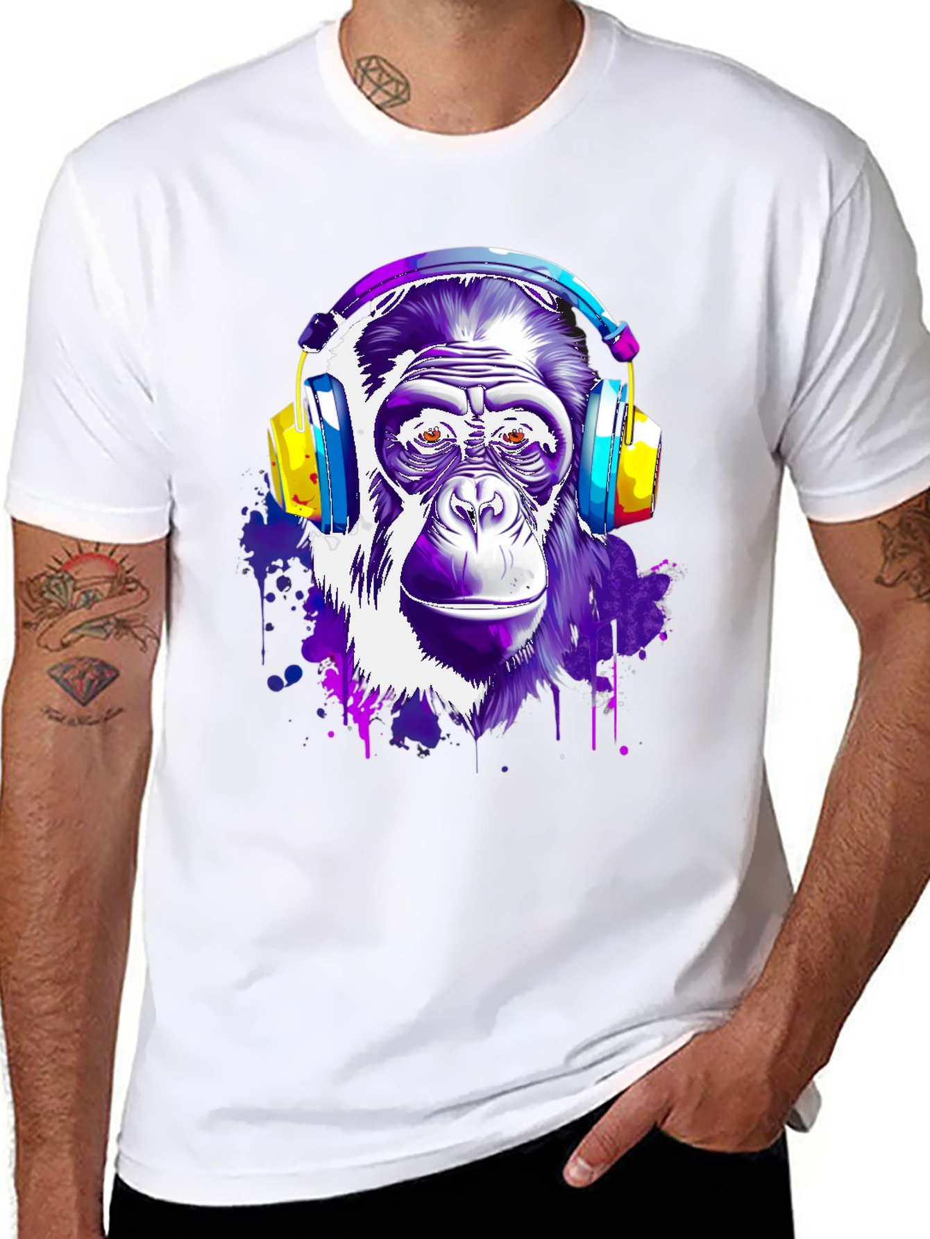 Cool Monkey with Headphones Graphic T-Shirt