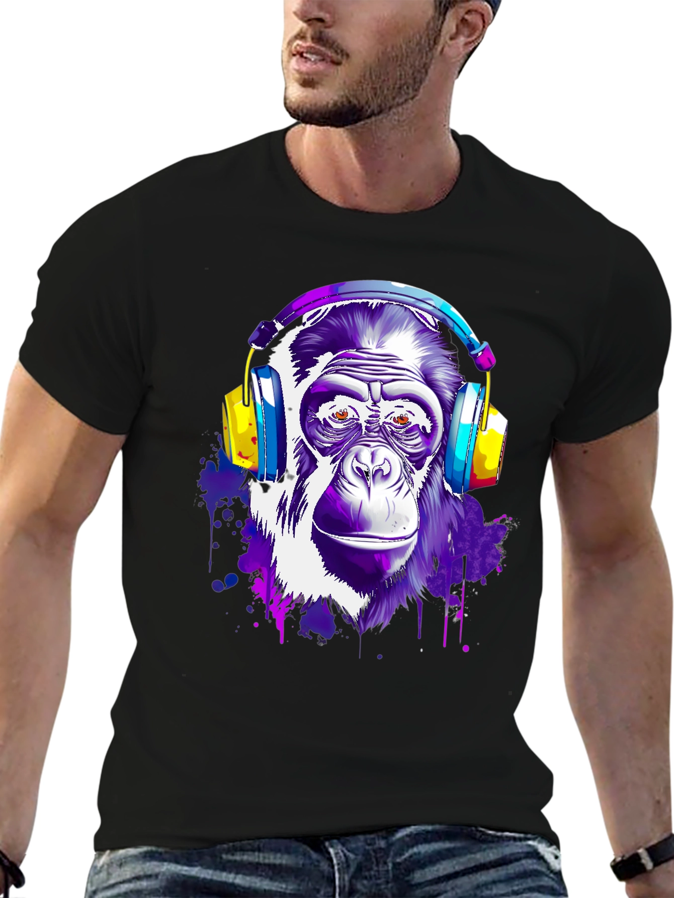 Cool Monkey with Headphones Graphic T-Shirt