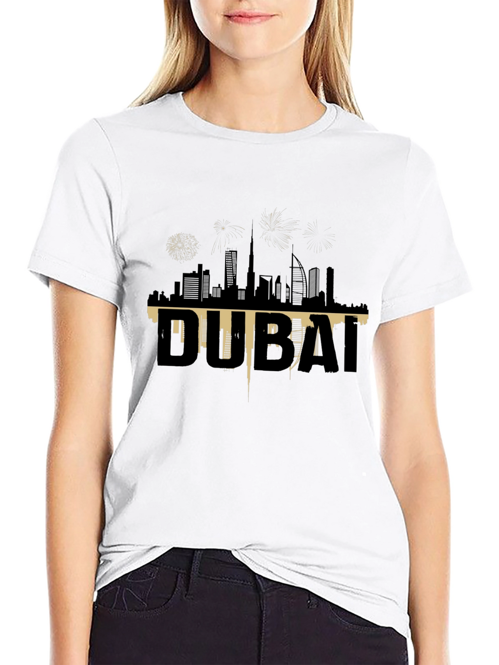 Dubai Skyline Graphic Tee - Black Cotton T-Shirt