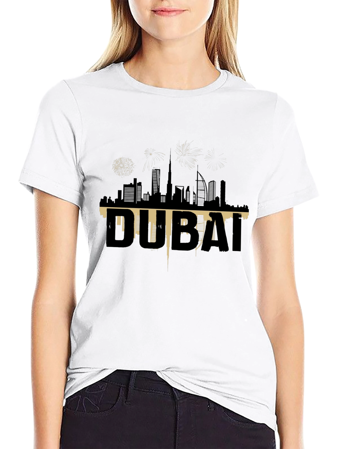 Dubai Skyline Graphic Tee - Black Cotton T-Shirt