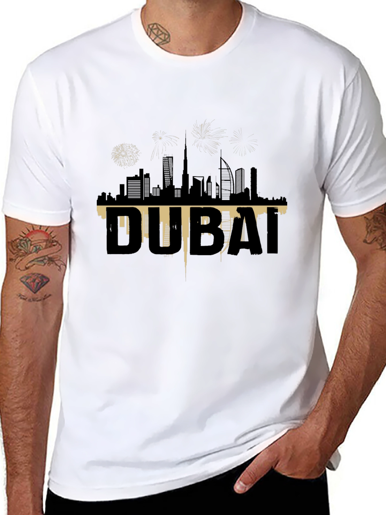 Dubai Skyline Graphic Tee - Black Cotton T-Shirt