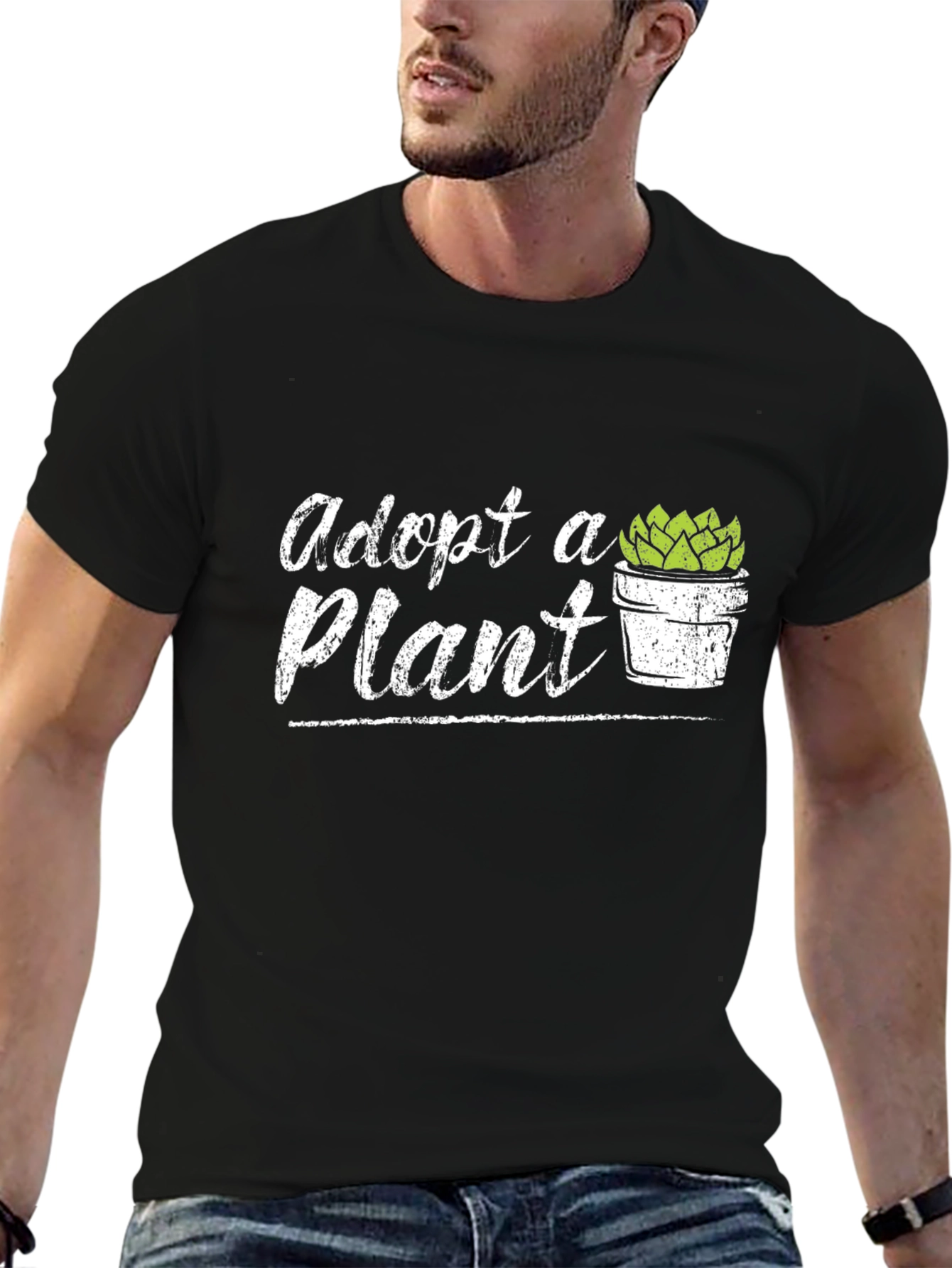 Adopt a Plant T-Shirt - Black Cotton Graphic Tee