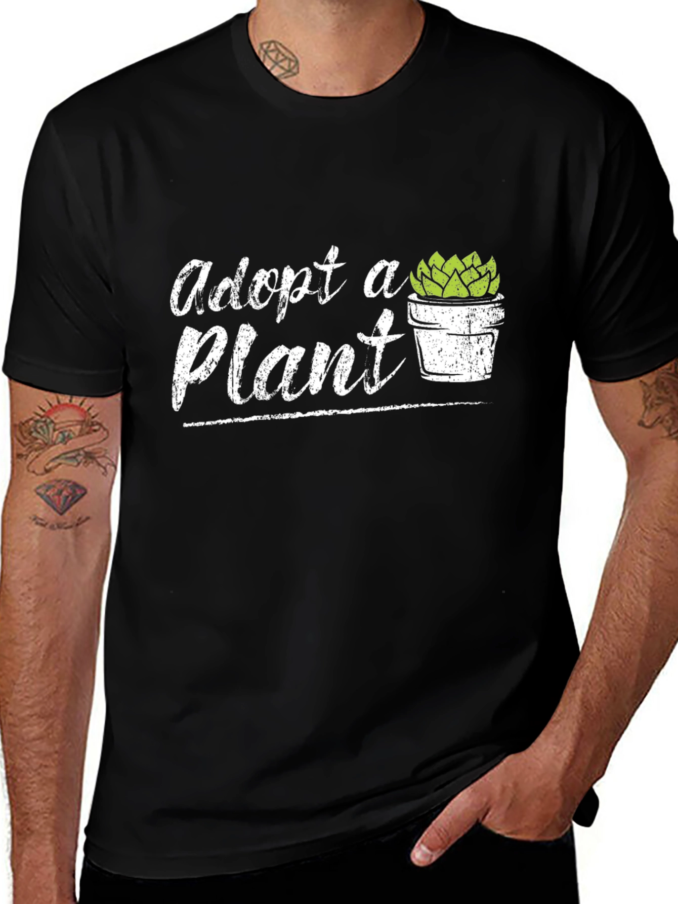Adopt a Plant T-Shirt - Black Cotton Graphic Tee