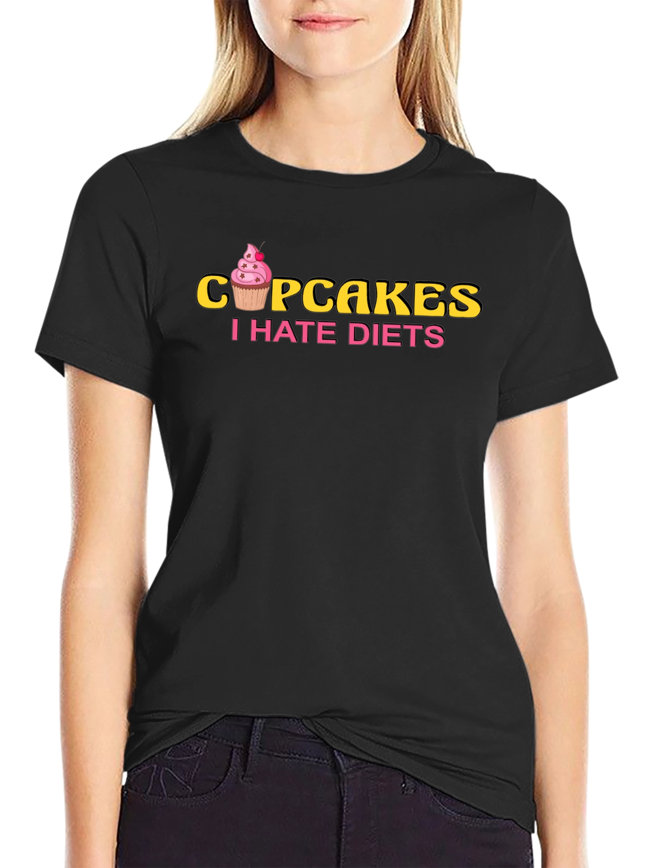 Cupcakes I Hate Diets Black T-Shirt