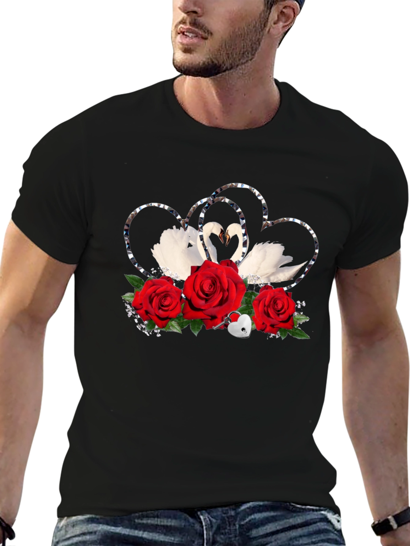 Swan Heart Rose Graphic Tee