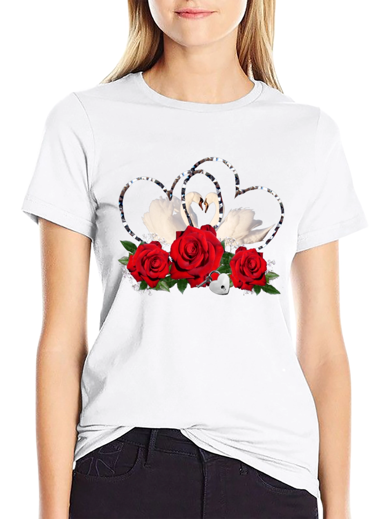 Swan Heart Rose Graphic Tee