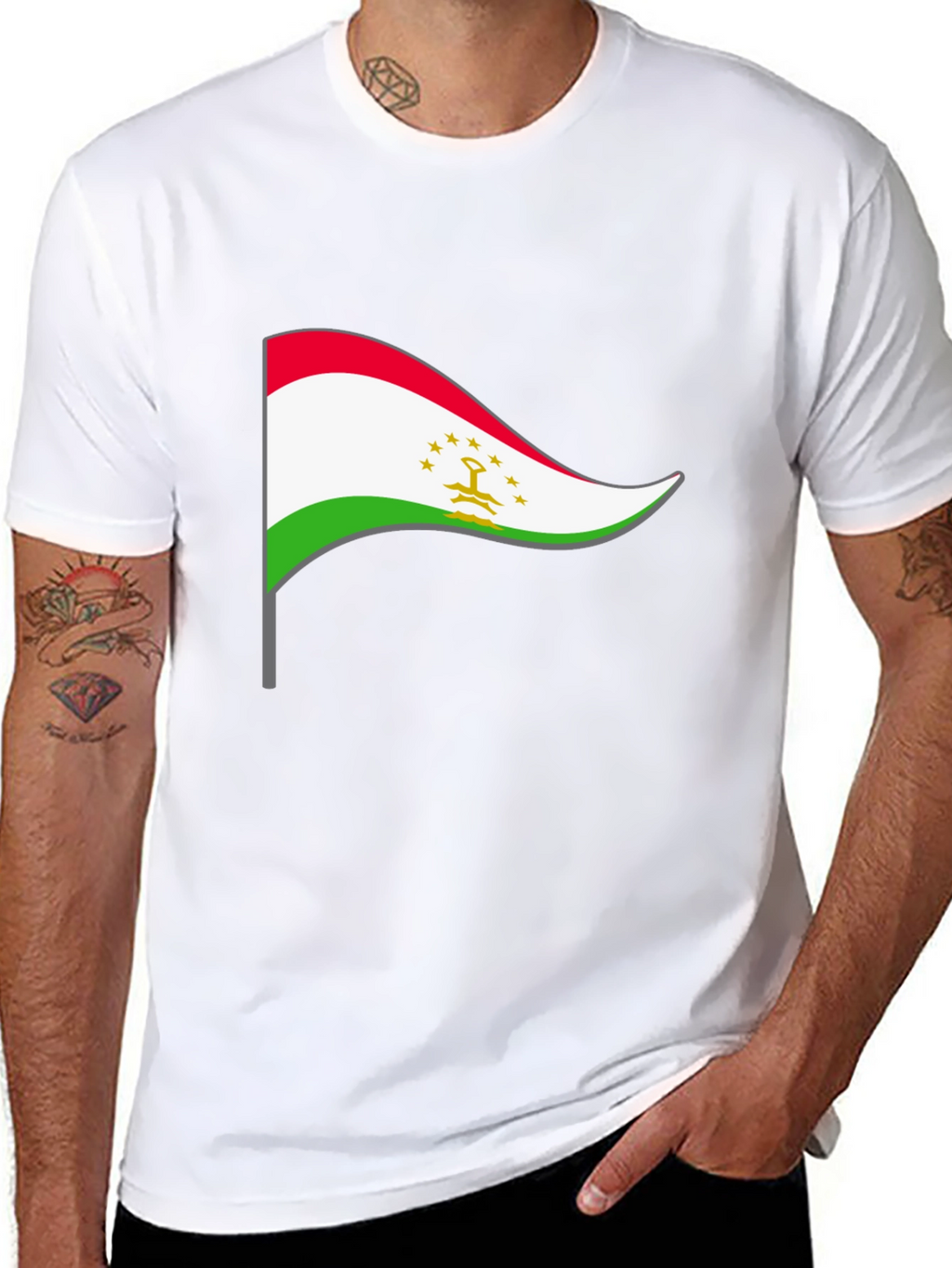Tajikistan Flag Graphic Tee - Black Cotton Shirt