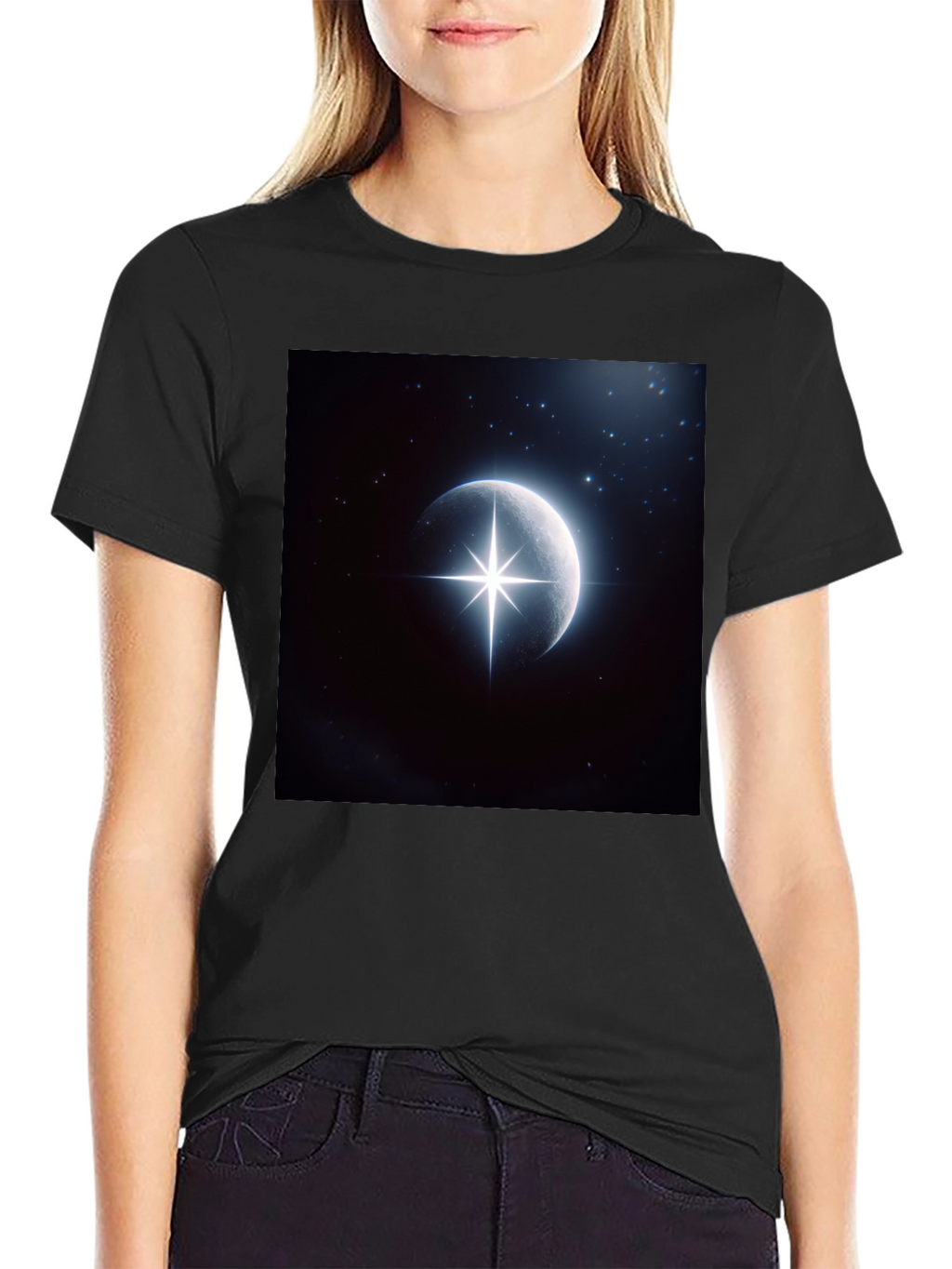 Celestial Moon Star Graphic Black T-Shirt