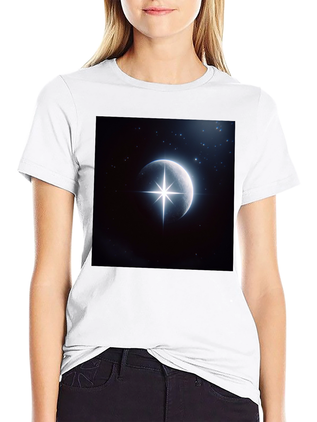 Celestial Moon Star Graphic Black T-Shirt