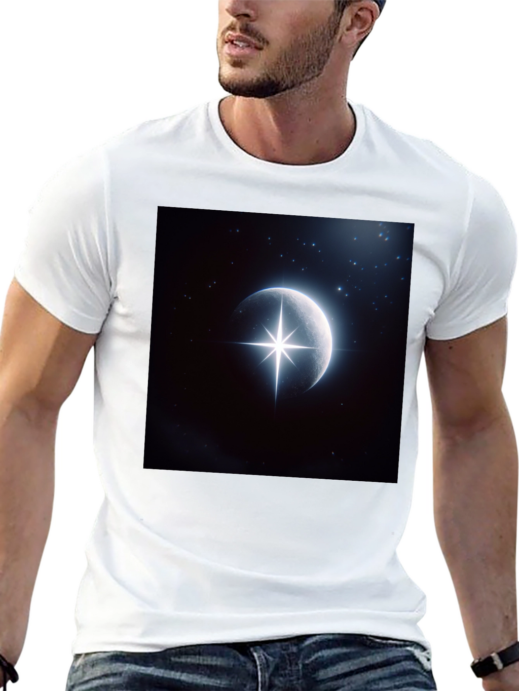 Celestial Moon Star Graphic Black T-Shirt