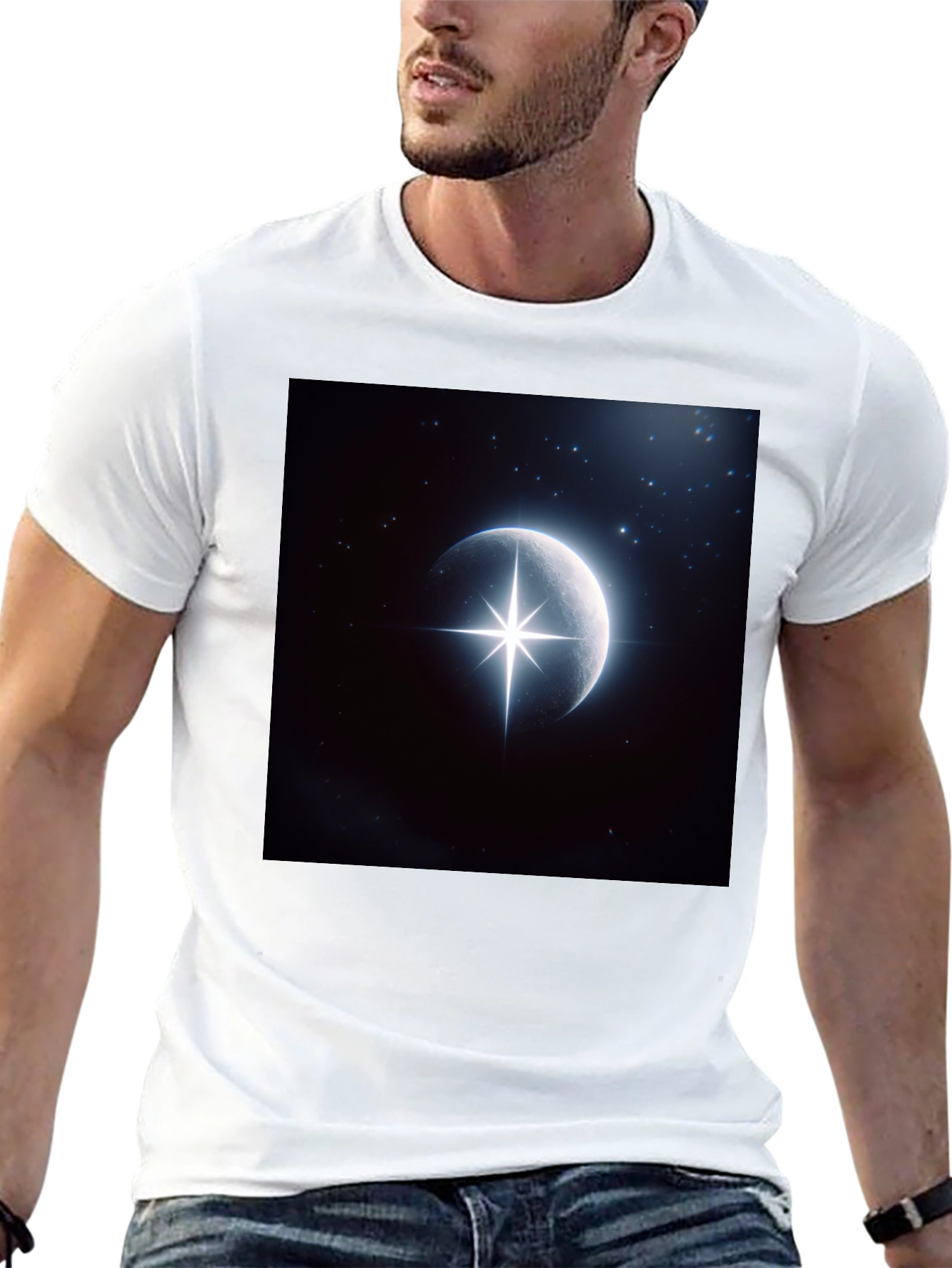 Celestial Moon Star Graphic Black T-Shirt