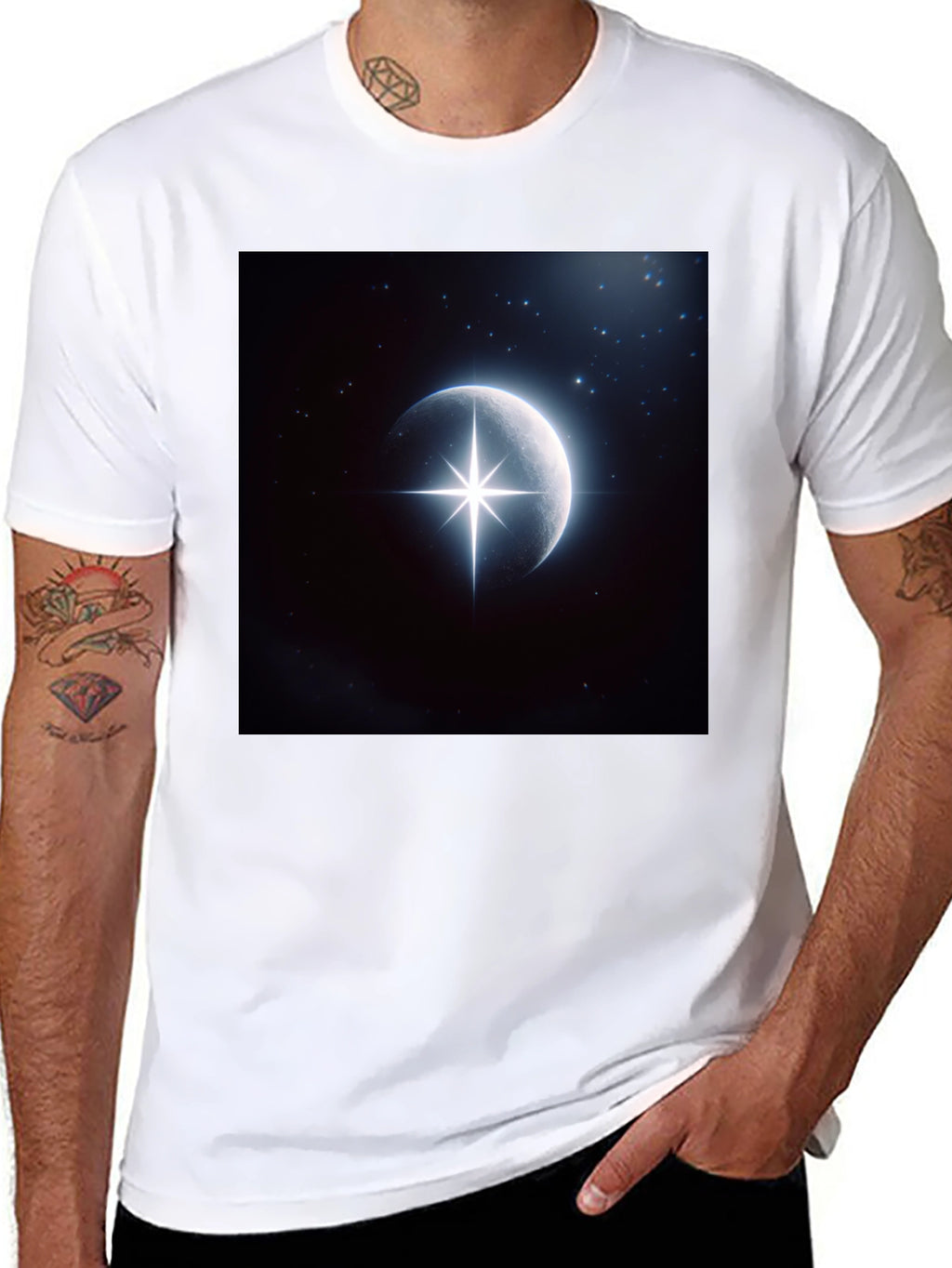 Celestial Moon Star Graphic Black T-Shirt