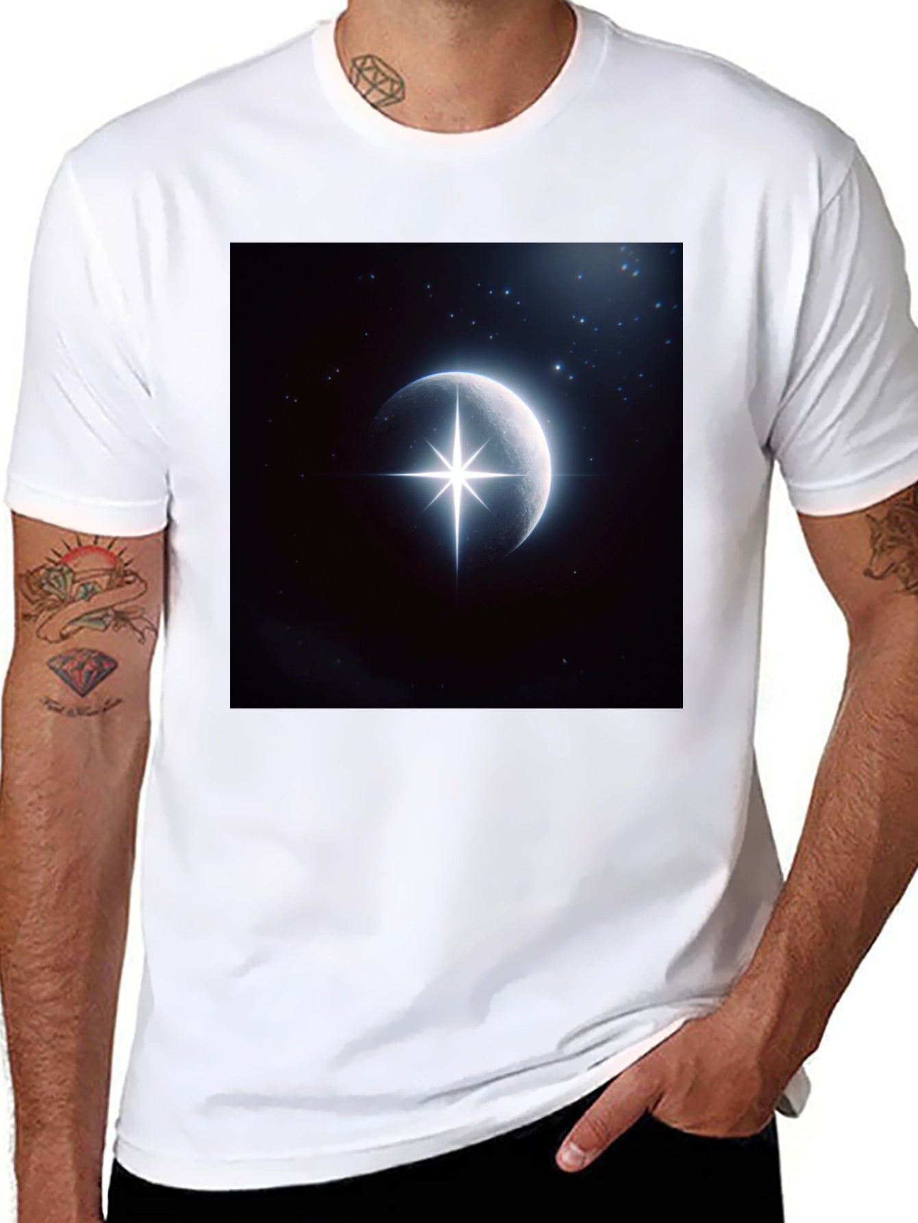 Celestial Moon Star Graphic Black T-Shirt
