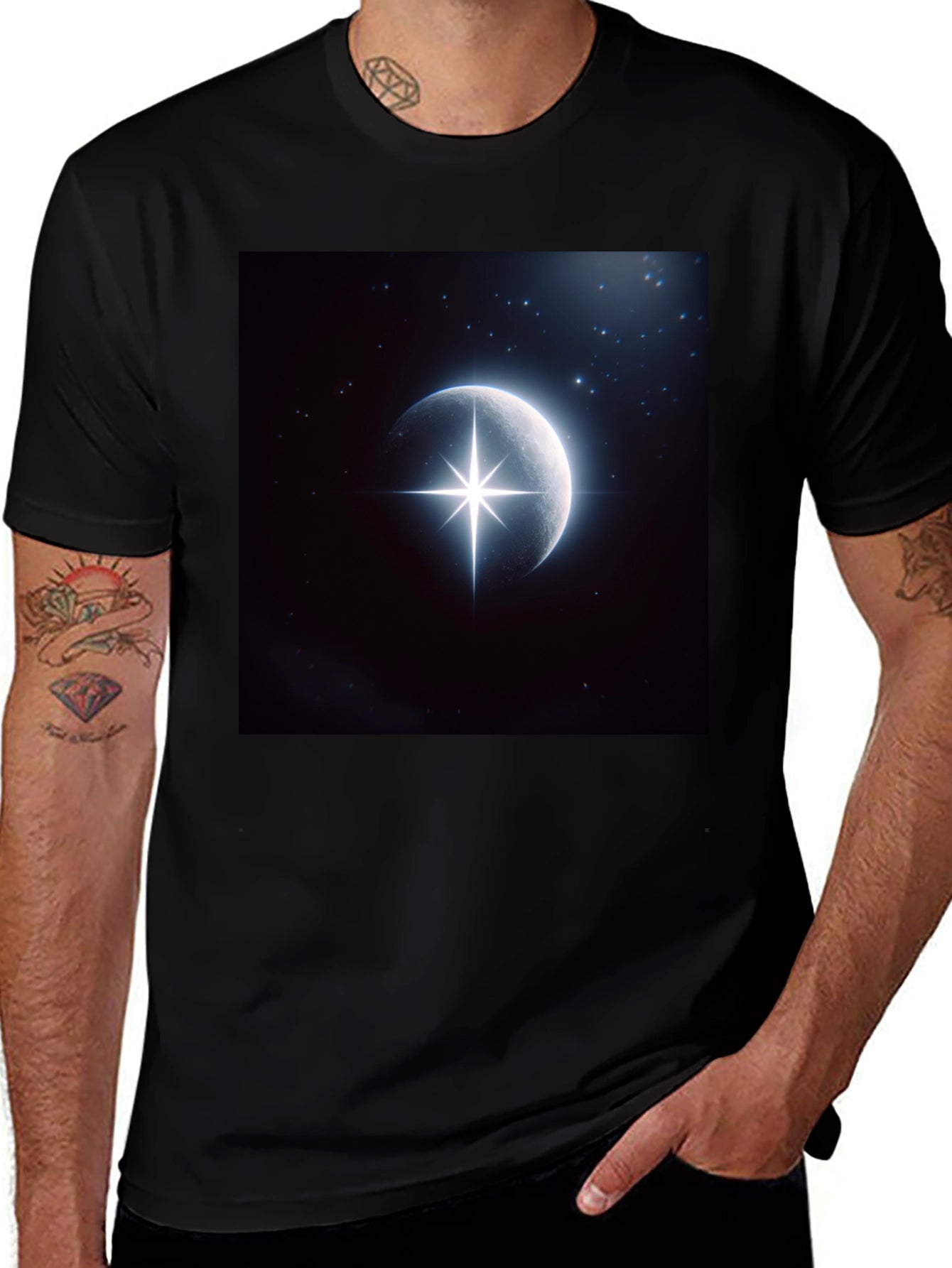 Celestial Moon Star Graphic Black T-Shirt