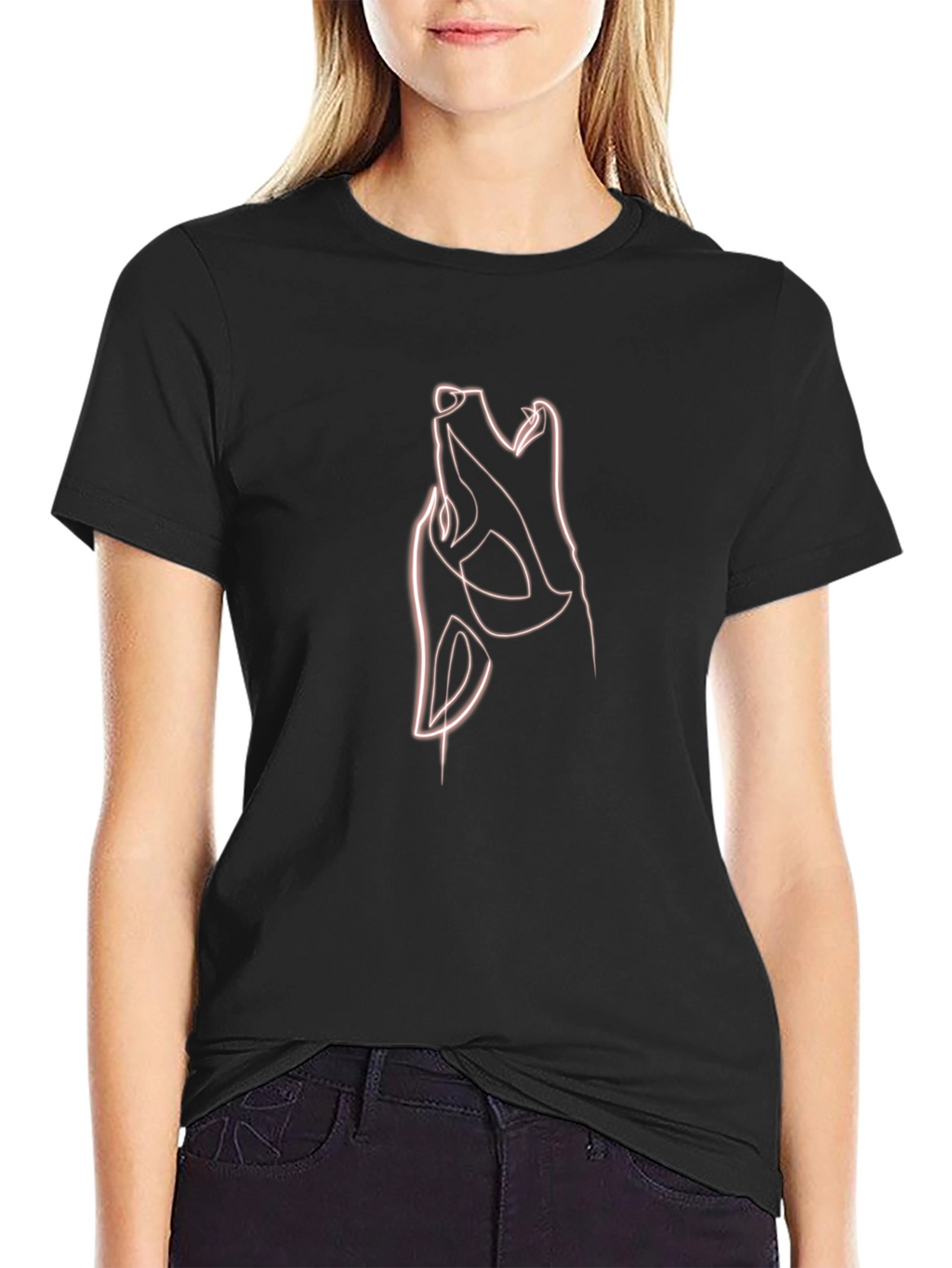 Abstract Wolf Line Art T-Shirt - Black