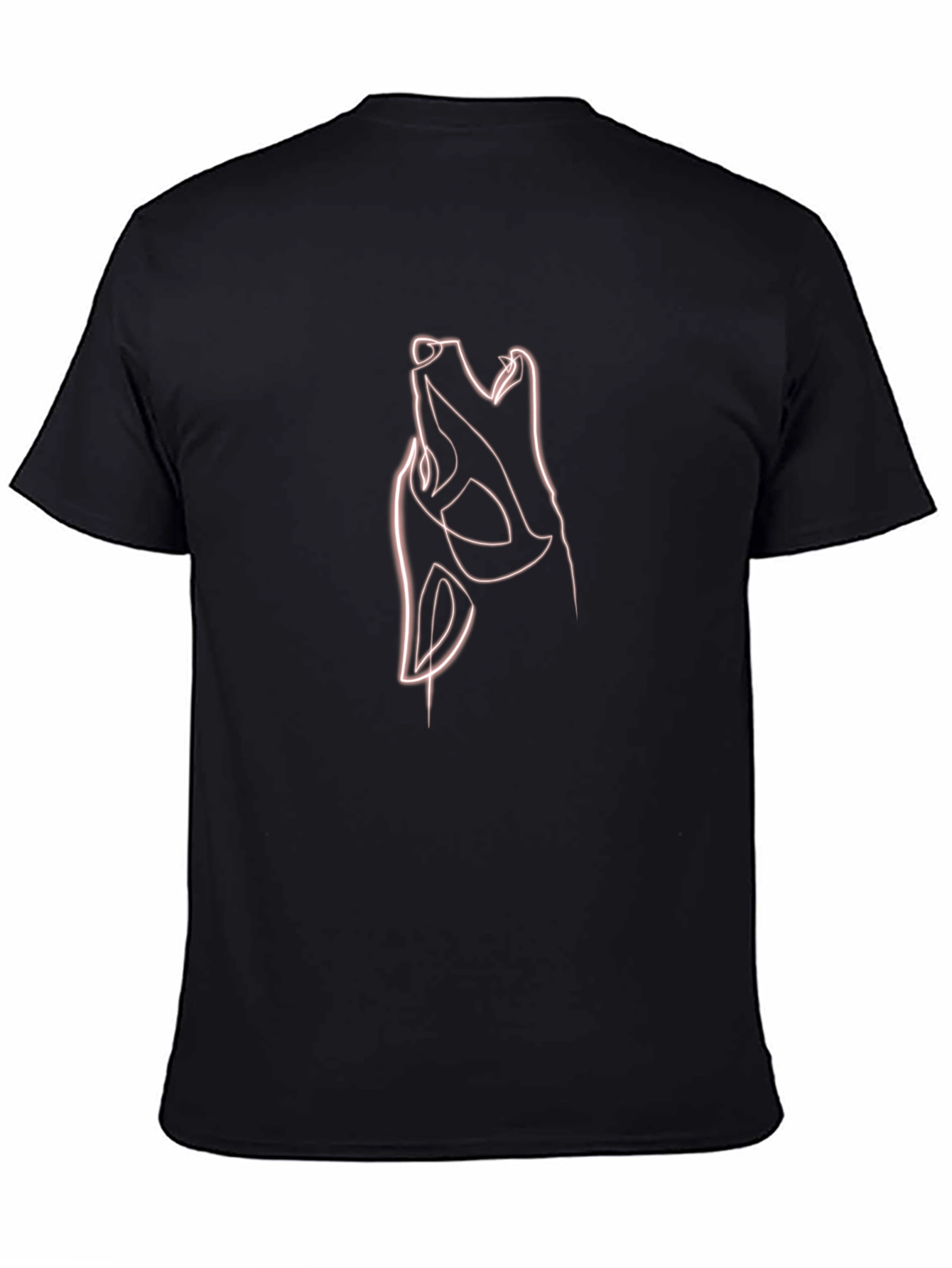 Abstract Wolf Line Art T-Shirt - Black