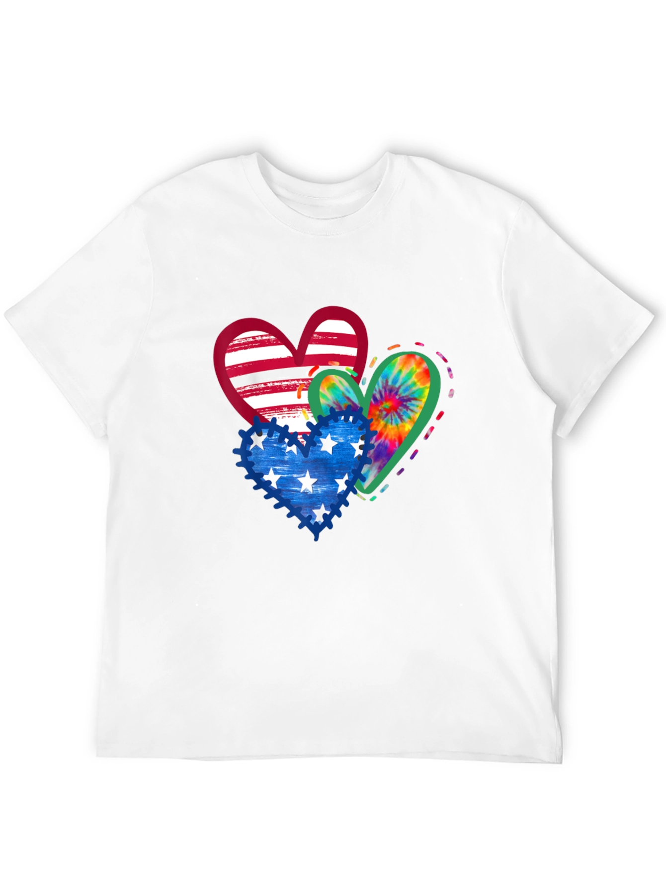 Patriotic Hearts T-Shirt - USA Flag Tie Dye Stars