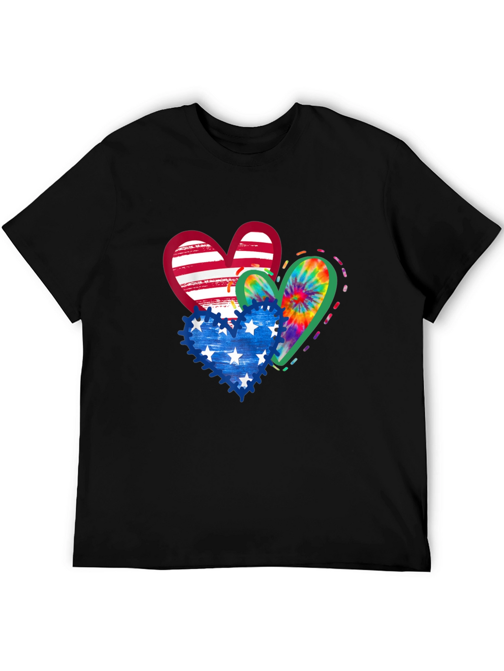 Patriotic Hearts T-Shirt - USA Flag Tie Dye Stars